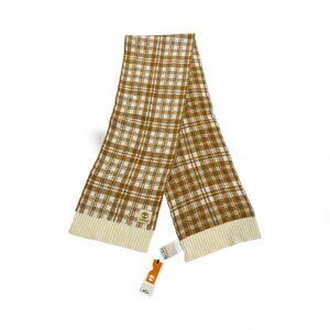 Timberland Unisex Plaid Knit Scarf Warm Soft Camel Brown Cream NWT Winter Fall
